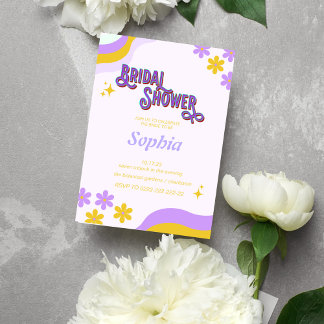 Convites chá de panela floral 70S retro purpel