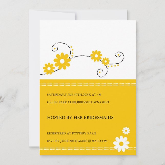 Convites Chá de panela Floral Amarelo Moderno   (Frente)