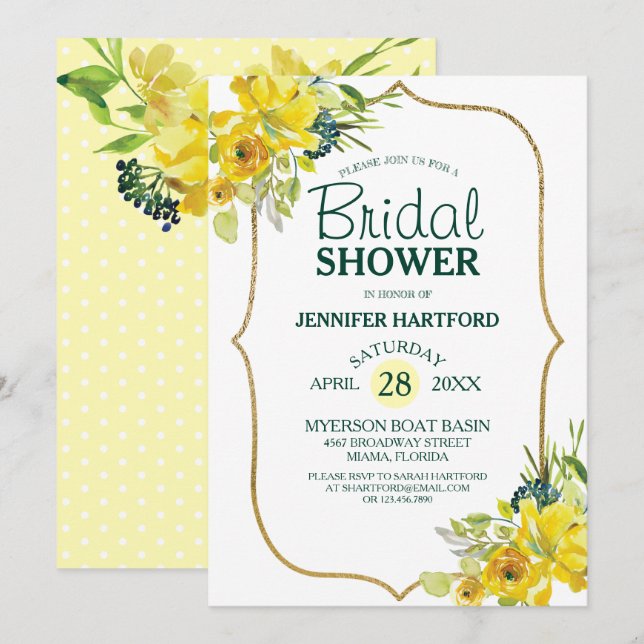 Convites Chá de panela Floral Amarelo Primavera fresco (Frente/Verso)