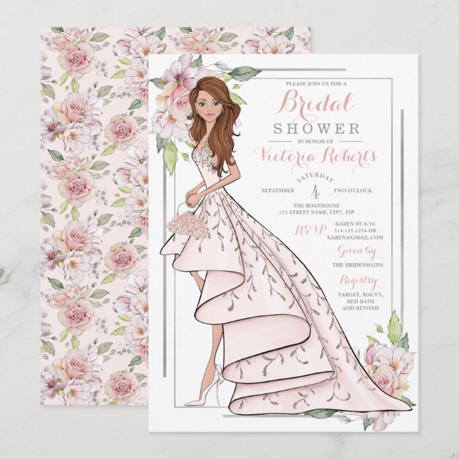 Convites Chá de panela Floral Auburn Hair Bride (Frente/Verso)