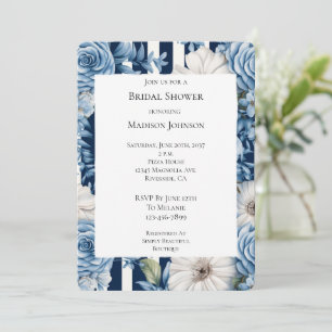 Convites Chá de panela Floral Azul Branco