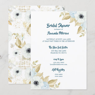 Convites Chá de panela floral azul & branco do primavera