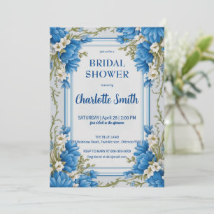 Convites Chá de panela Floral Azul Chinoiserie antiga