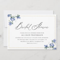 chá de panela floral azul com script preto elegant