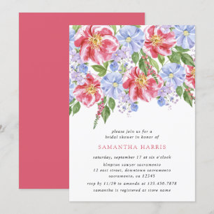 Convites Chá de panela Floral Azul, Cor-De-Água, Rosa