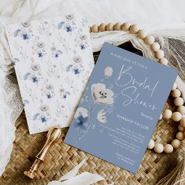 Convites Chá de panela Floral Azul Dusty