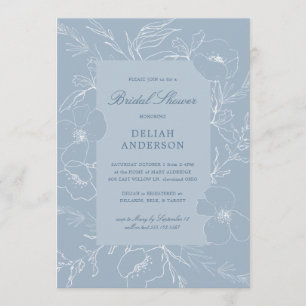 Convites Chá de panela Floral Azul Dusty, Peony, Desenhador