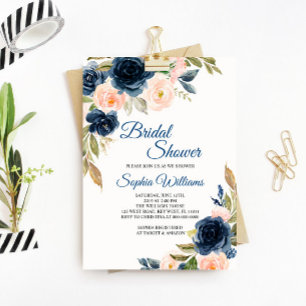 Convites Chá de panela Floral Azul e Azul Marinho