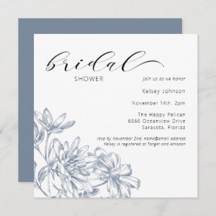 Convites Chá de panela Floral Azul Elegante