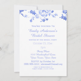 Convites Chá de panela Floral Azul Elegante Hospedado