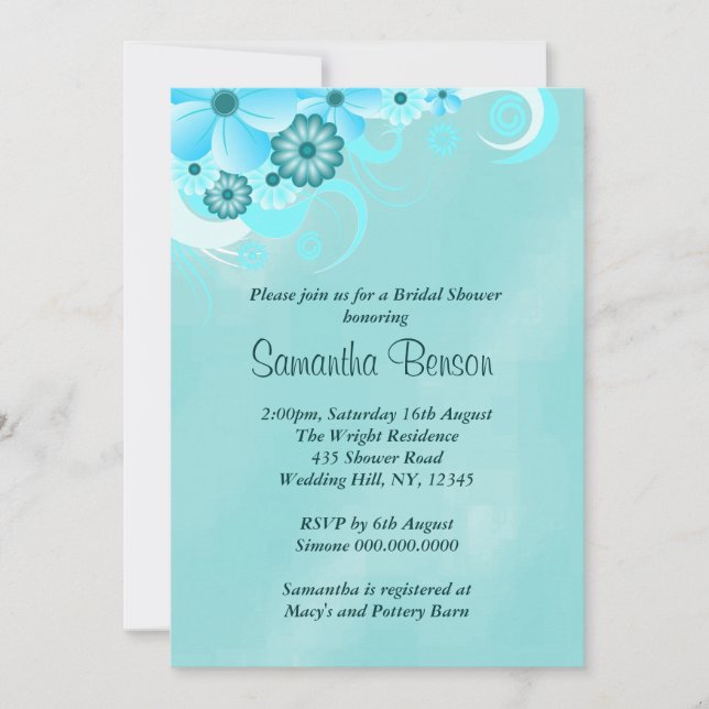 Convites Chá de panela Floral Azul Escuro Azul (Frente)