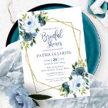 Convites Chá de panela Floral Azul Geométrico Dourado<br><div class="desc">Chá de panela Floral Azul Geométrico</div>