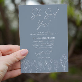 Convites Chá de panela Floral Azul Mínimo Dusty