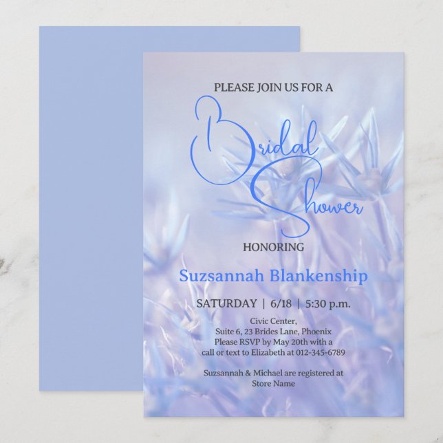 Convites Chá de panela Floral Azul Pastel (Frente/Verso)