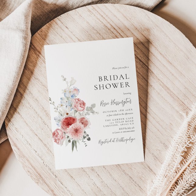 Convites Chá de panela Floral Azul Peach Dusty (Criador carregado)