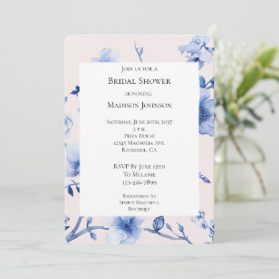 Convites Chá de panela Floral Azul Romântico Blush
