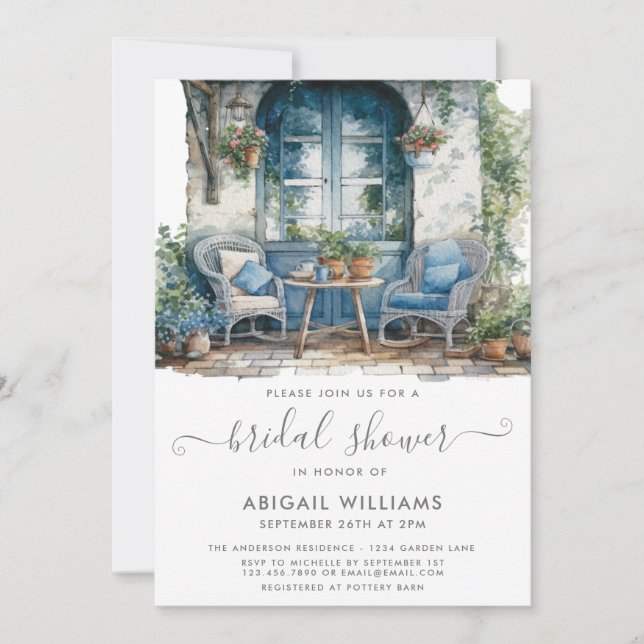 Convites Chá de panela Floral Azul Rosa-Rosa-Picnic do Part (Frente)