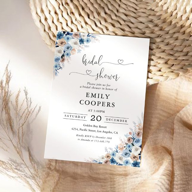 Convites Chá de panela Floral Blue Boho (Criador carregado)