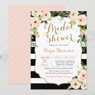 Convites Chá de panela Floral Blush Blush de Stripe Branco 