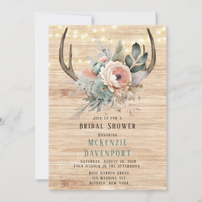 Convites Chá de panela Floral Boho Deer Antler (Frente)
