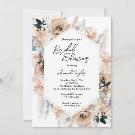 Convites Chá de panela Floral Boho Dusty Blue Champagne