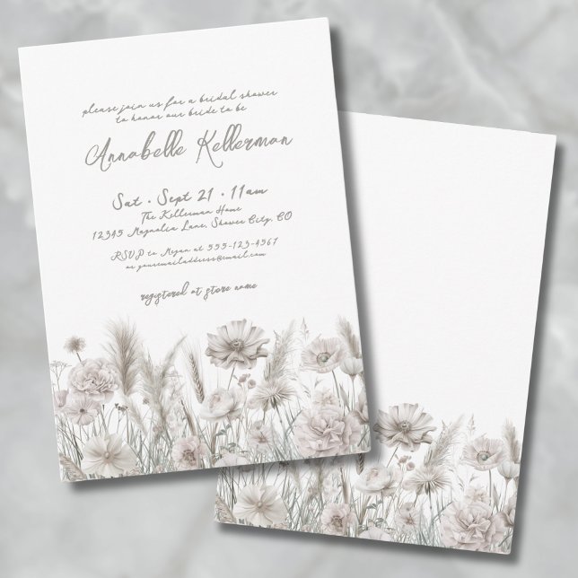Convites Chá de panela Floral Boho Elegante Pampas Botânico (Elegant Botanical Pampas Floral Boho Bridal Shower Invitation)