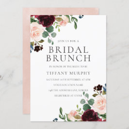 Convites Chá de panela Floral bonito Blush Burgundy Brunch
