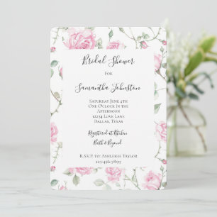 Convites Chá de panela Floral bonito de Rosas Brancas Rosa