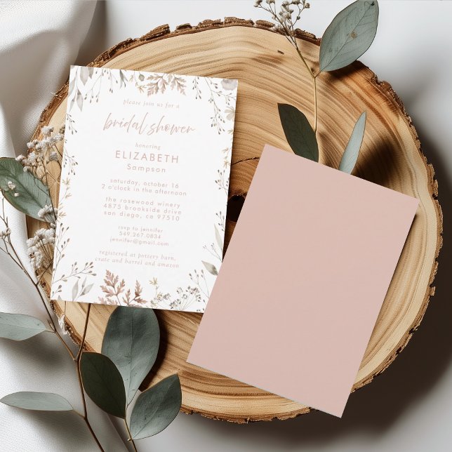 Convites Chá de panela Floral Botânico Cinza-Rosa (Criador carregado)