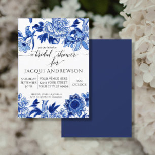 Convites Chá de panela Floral Branco Azul de Influência A