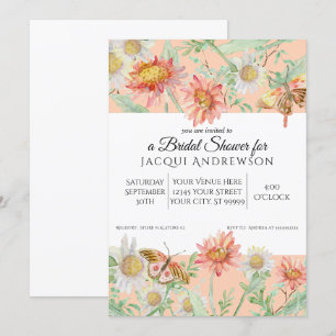 Convites Chá de panela Floral Branco de Pêssego de Aquarela