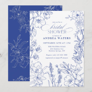 Convites Chá de panela Floral Branco e Azul