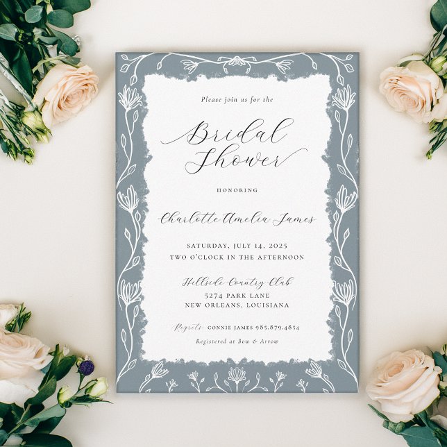 Convites Chá de panela Floral Branco e Azul (Criador carregado)