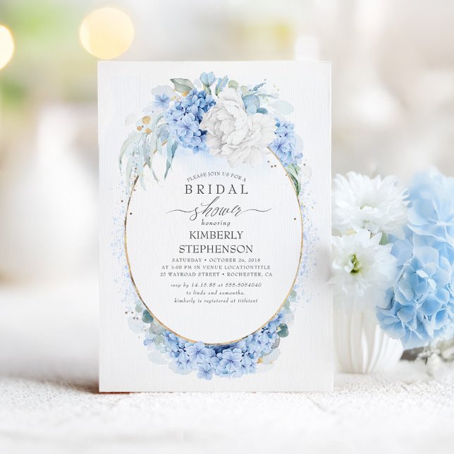 Convites Chá de panela Floral Branco e Azul Dusty (Dusty Blue Bridal Shower Invitation)