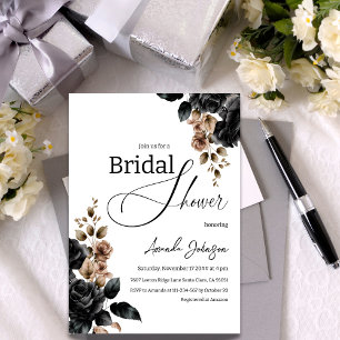 Convites Chá de panela Floral Branco e Preto Elegante