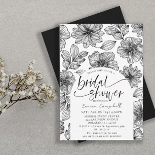 Convites Chá de panela Floral Branco e Preto Moderno