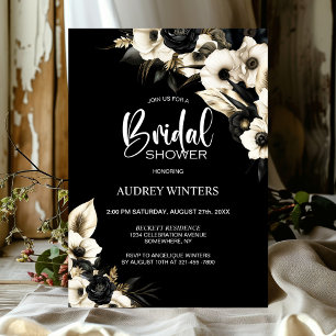 Convites Chá de panela Floral Branco e Preto Moderno