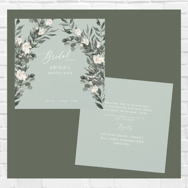 Convites Chá de panela Floral Branco Elegante Quadrado (Criador carregado)