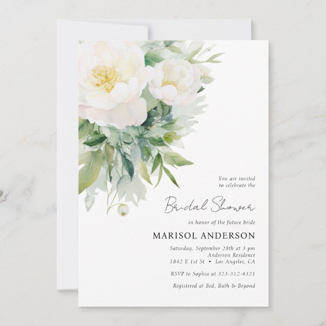 Convites Chá de panela Floral Branco Elegante Simples (Frente)