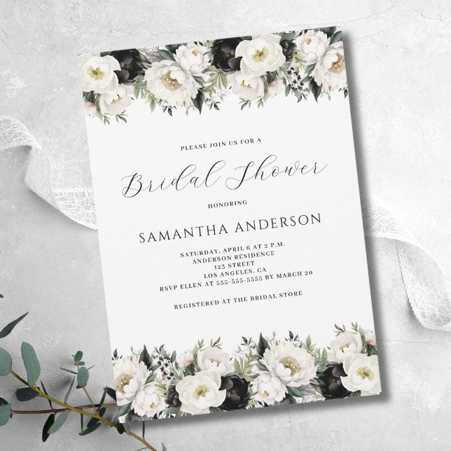 Convites Chá de panela Floral Branco Preto (Criador carregado)