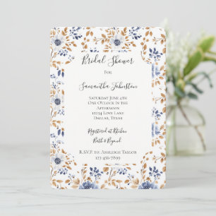 Convites Chá de panela Floral Branco Romântico Azul-Chic