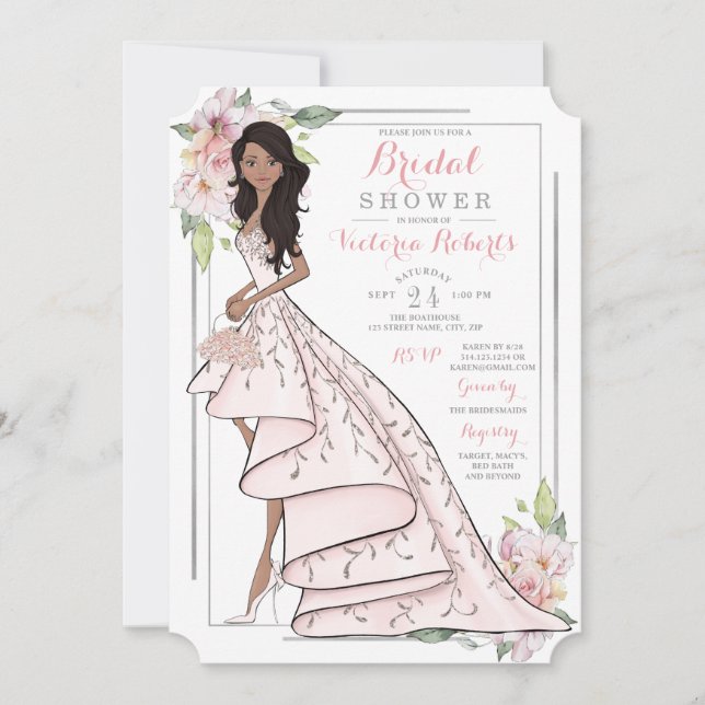 Convites Chá de panela Floral Bride Ilustrado (Frente)