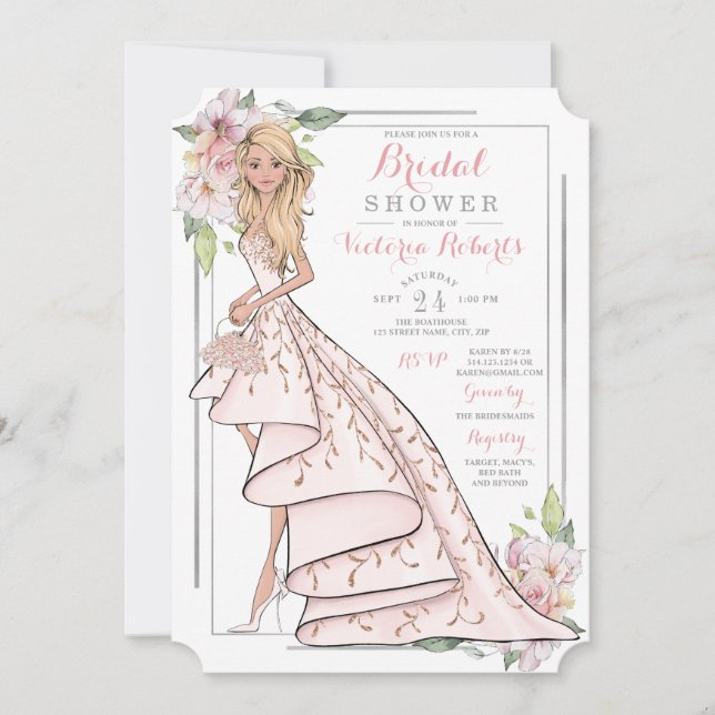 Convites Chá de panela Floral Bride Ilustrado (Frente)