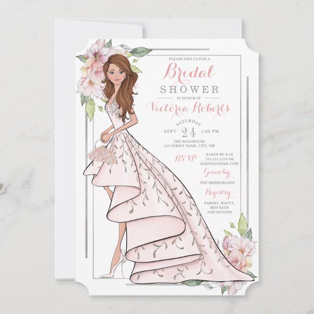 Convites Chá de panela Floral Bride Ilustrado (Frente)