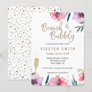 Convites Chá de panela Floral Brunch & Bubble Watercolor