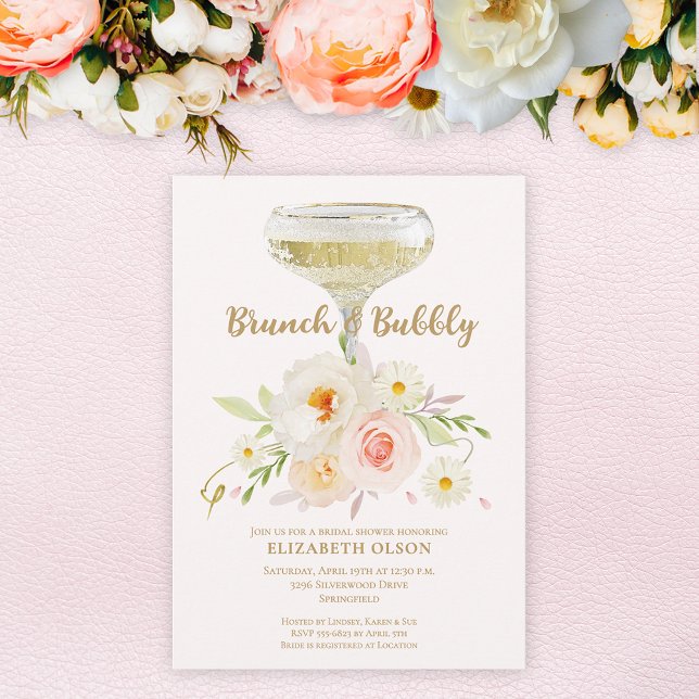 Convites Chá de panela Floral Brunch e Bubble Garden (Brunch & Bubbly blush garden flowers bridal shower invitations, INSTANT DOWNLOAD and/or PRINTED)