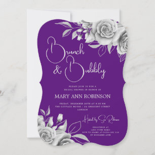 Convites CHÁ DE PANELA Floral BUNCH E BUBBLY Silver Roxo