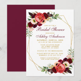 Convites Chá de panela Floral Burgundy Boho Invite GB