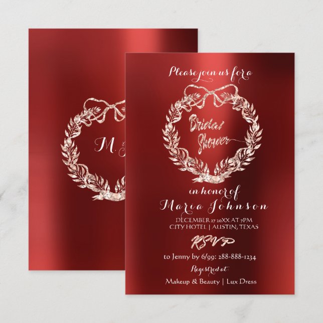 Convites Chá de panela Floral Burgundy Wreath Rosa Rosa Ros (Frente/Verso)