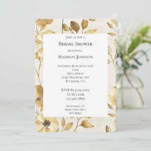 Convites Chá de panela Floral Chic Dourado Cream